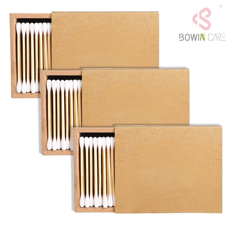 Bowincare™ Biodegradable Wooden Stick Cotton Swabs – Sturdy Birchwood Stem & 100% Cotton Tips – Plastic-Free Daily Hygiene Buds (Wholesale)